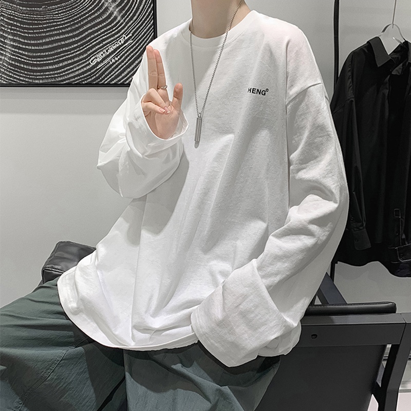 Áo thun tay dài cổ tròn in chữ thời trang unisex size m-3xl