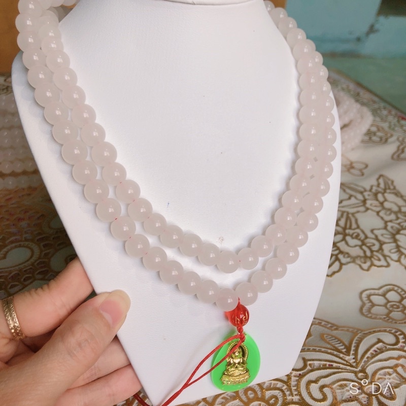 Tràng Hạt Đá Xanh, Trắng Ngọc Cao Cấp 108 Hạt 10li Mặt Phật Bà Quan Âm Dùng Niệm Phật