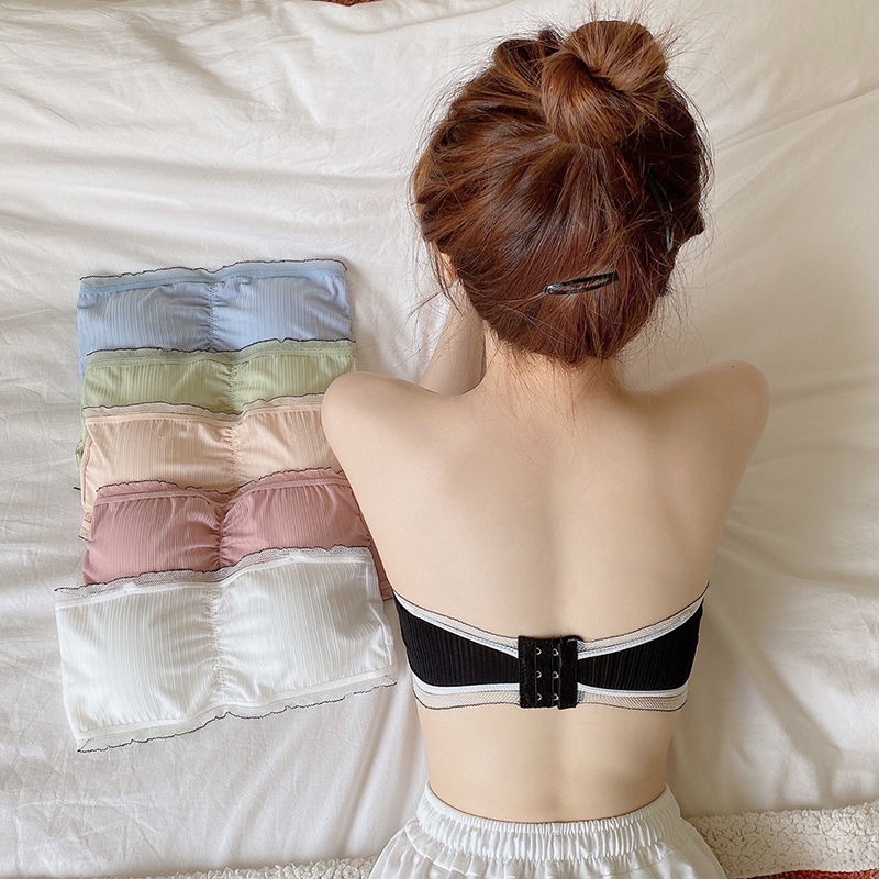 [Miễn Phí Dây Đeo Vai] Áo Lót Không Dây Bằng Lụa Lạnh Mỏng Vô Hình Định Hình Lưng Cho Nữ Sinh