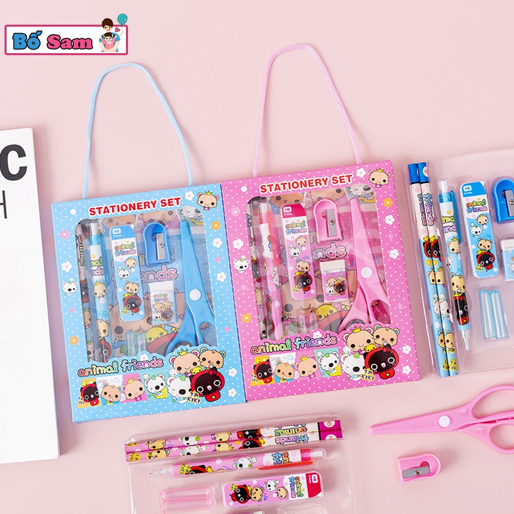 Bộ 6 chi tiết dụng cụ học tập kéo tẩy gọt bút, bút chì xinh xắn cho bé Shop Bố Sam