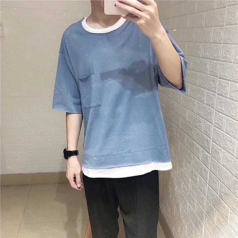 [ BLACK FRIDAY SALE] Áo thun tay lỡ layer xanh pastel unisex