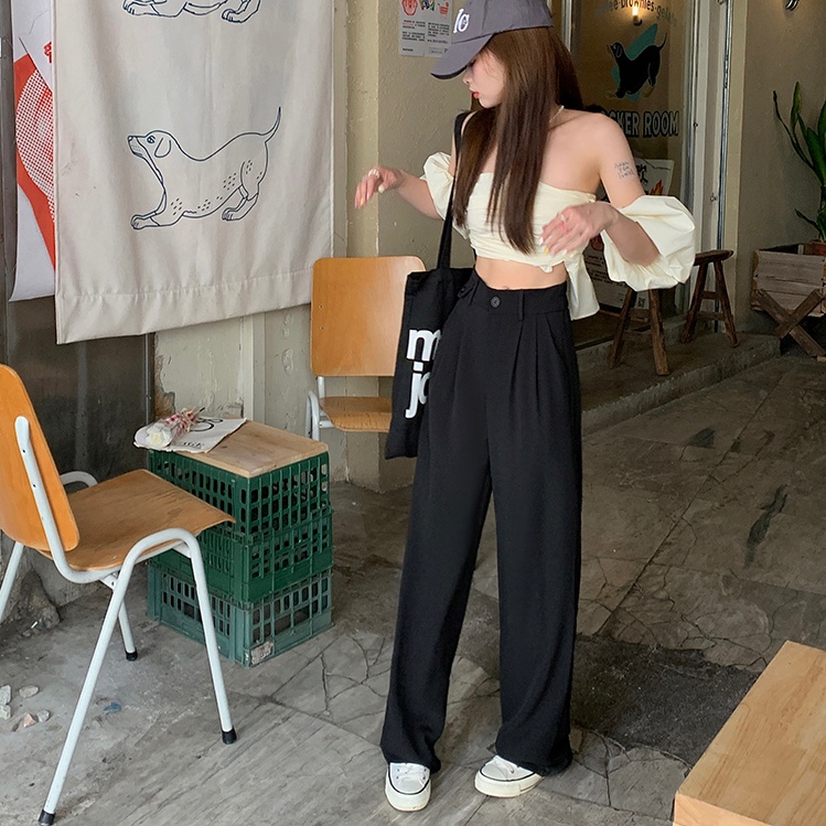 SUXI Quần ống rộng Lưng Cao Co Giãn Thời Trang Mùa Hè Cho Nữ