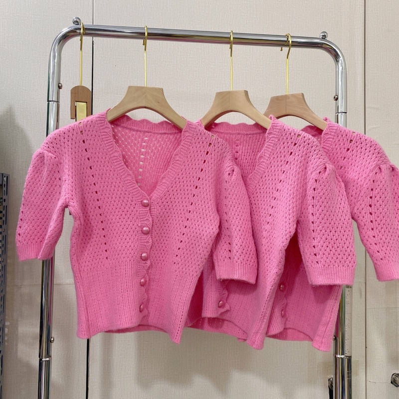 Xả hàng - Áo len hồng cúc ngọc siêu xinh AL9010 - NhiNhi Shop
