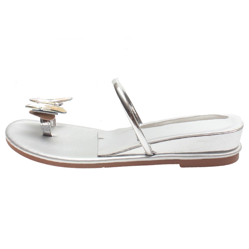 Urihouse - Dép xỏ ngón quai ngang mảnh màu bạc đế cao 3p đính đá lấp lánh