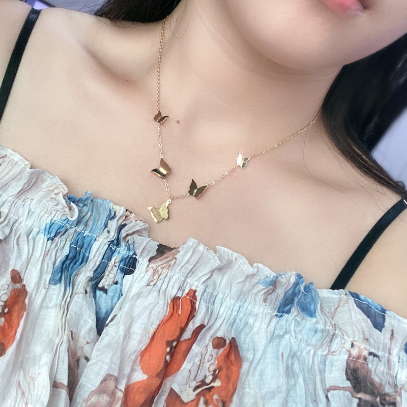 Dây Chuyền Thép Titan Mạ Vàng Hồng 18K Mặt Hình Bướm Phong Cách Hàn Quốc Chống Thấm Nước Thời Trang Cho Nữ