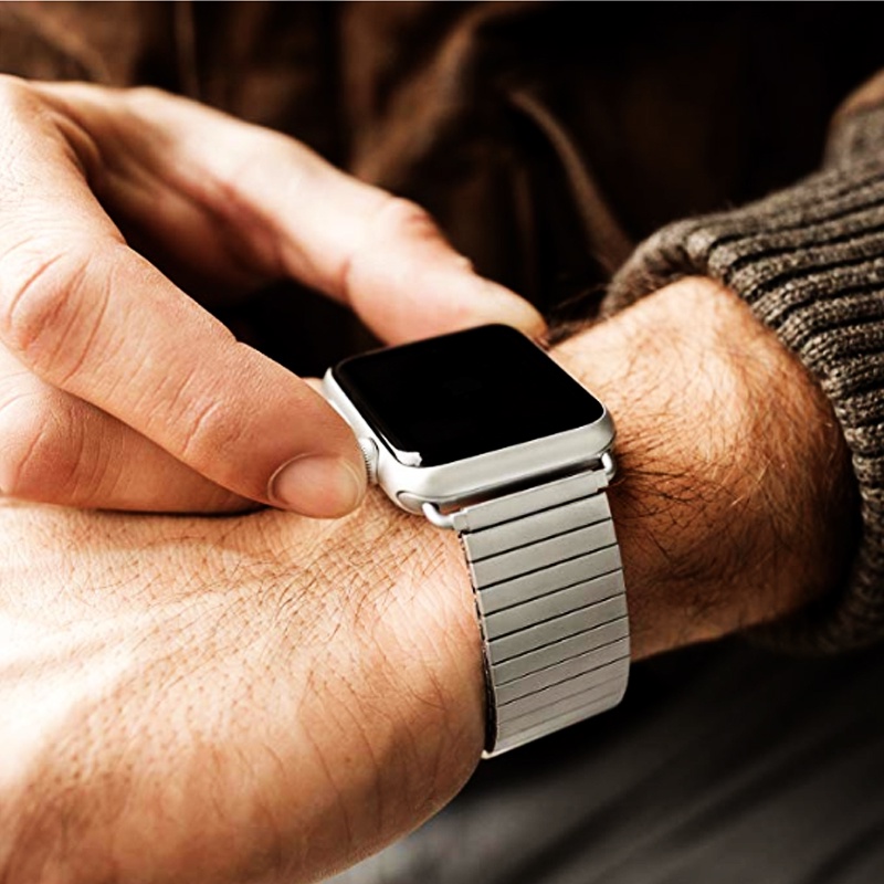Dây Đeo Đồng Hồ Bằng Thép Không Gỉ Co Giãn 38mm 40mm 44mm 42mm Cho Apple Watch Series 6 5 4 3 Se 7 41mm 45mm