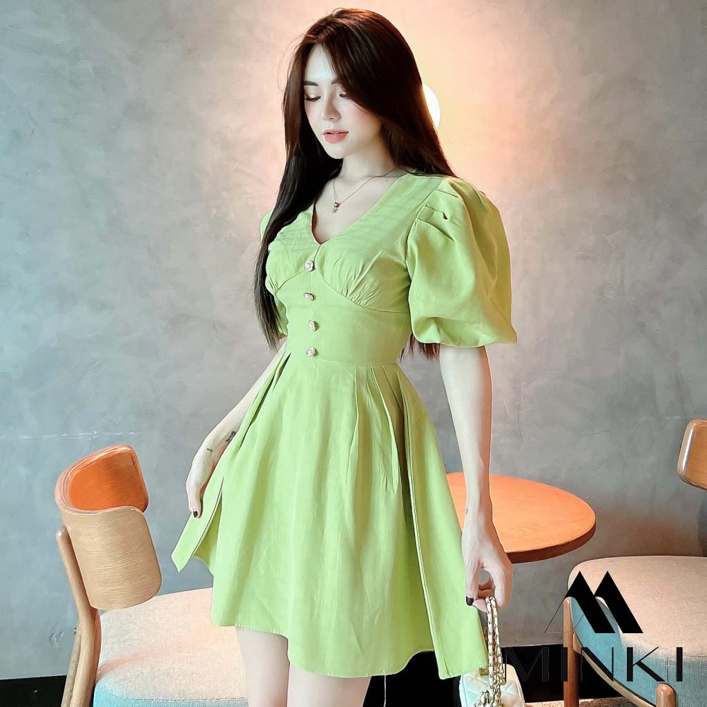 ĐẦM CÚC NGỌC TAY BỒNG - CHẤT LIỆU CAO CẤP - MÀU TRẮNG / NUDE / XANH / VÀNG