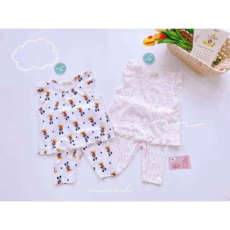 Đồ bộ cho bé gái Miwoo 1 đến 5 tuổi, áo sát nách cánh tiên quần lửng/ bộ quần áo mặc nhà bé gái - SGA