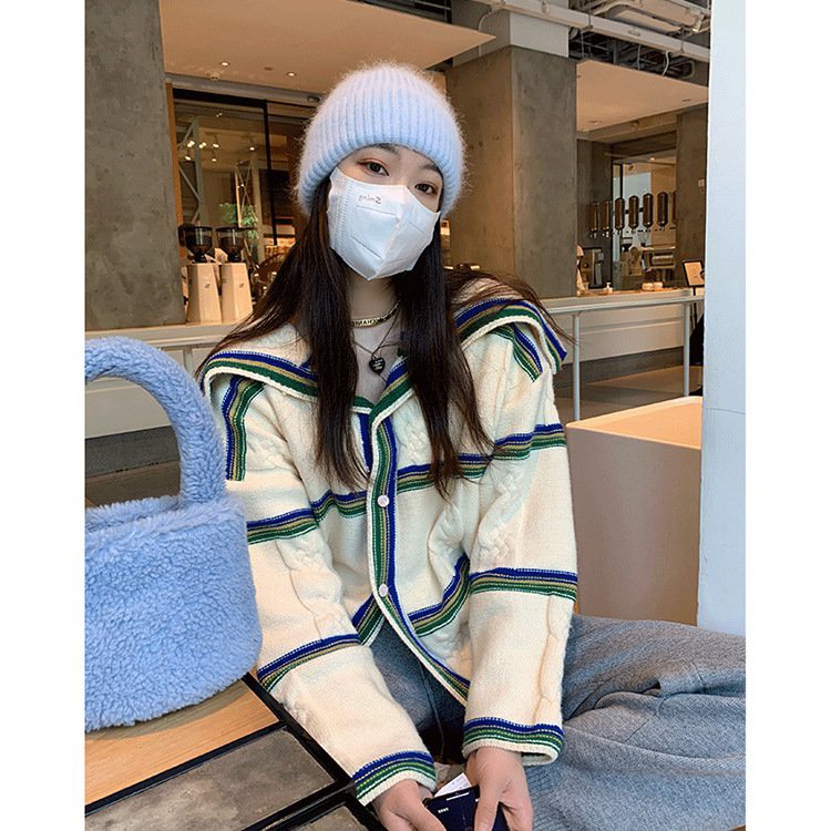 (HÀNG SẴN) Áo len Cardigan cổ hải quân phối nút - Áo khoác len phong cách Châu Âu