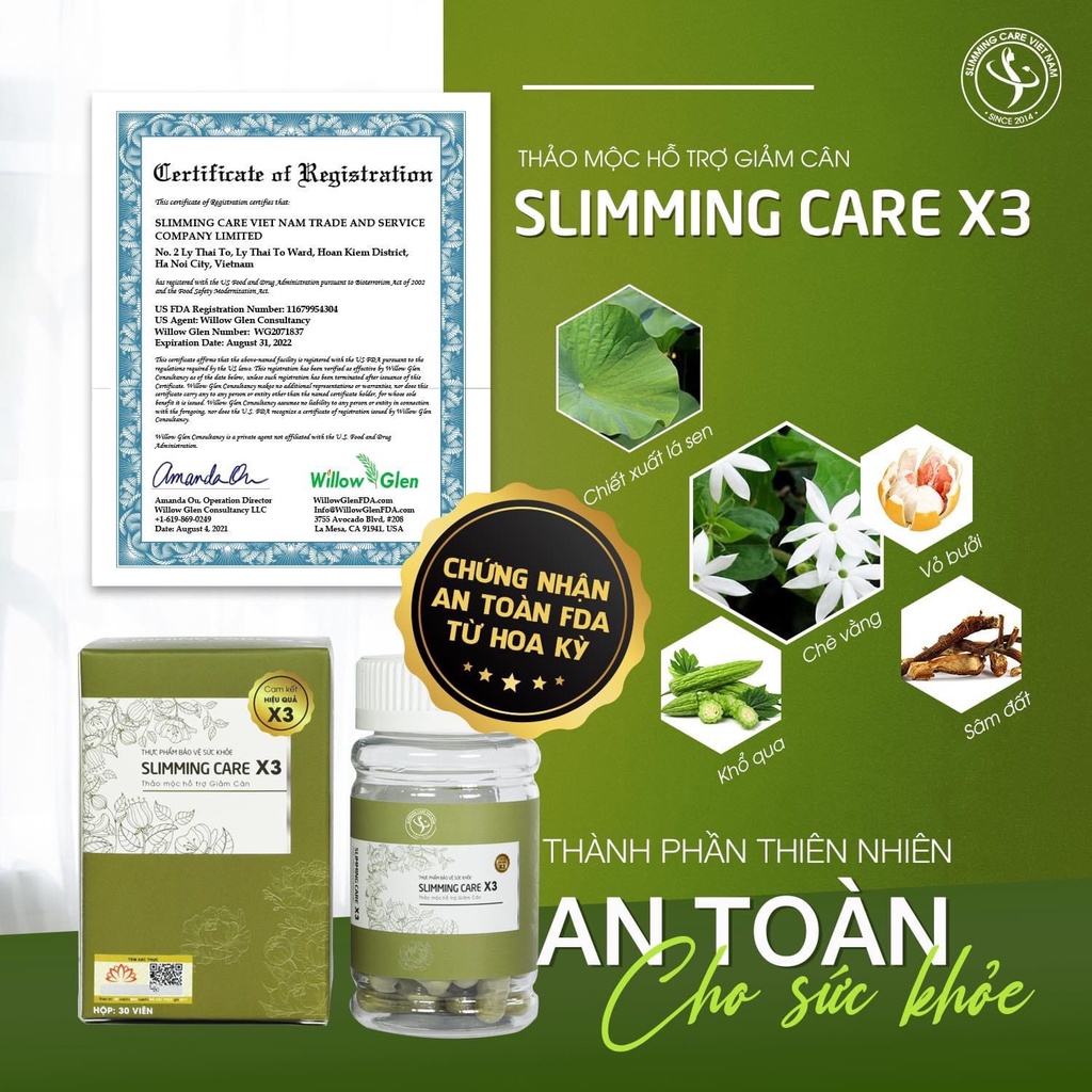 Slimming Care X3 Viên Uống Thảo Mộc Giảm cân bản mới, Thon Gọn Cơ Thể, Giảm Mỡ Toàn Thân