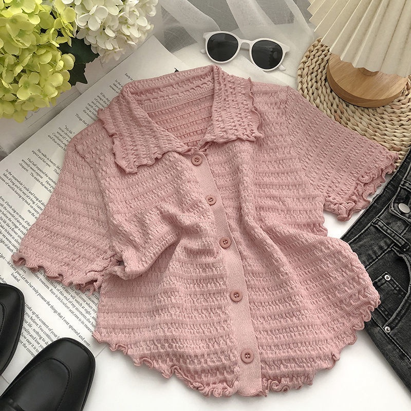 Áo Dệt Kim Một Hàng Nút Cài Một Bên Phong Cách Hàn Quốc Thời Trang Mùa Hè Cho Nữ