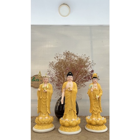 Bộ 03 tượng Tây Phương/Ta Bà Tam Thánh 38cm _Đá