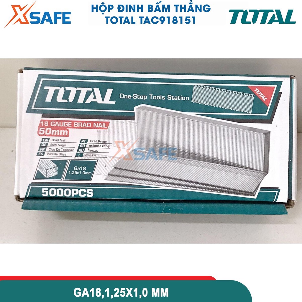 Đinh bấm thẳng TOTAL TAC918151, ghim bấm kích thước 15mm, 5000 cái/hộp, thích hợp cho TAT81501, TAT83501, TAT83301