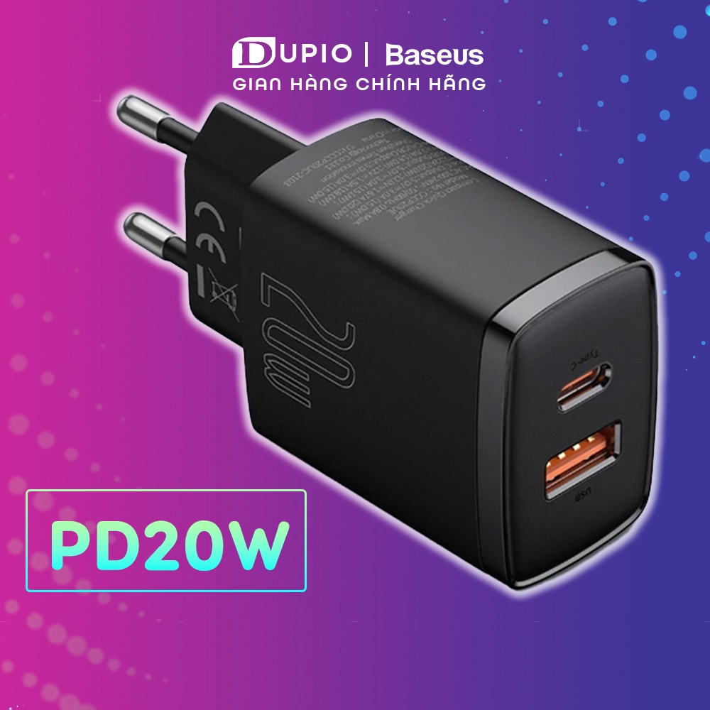 Bộ cóc củ DUPIO Baseus CS02 usb type-c pd 20w 18w sạc nhanh 2 ngõ ra nhiều cấp bảo vệ tiện lợi nhỏ gọn