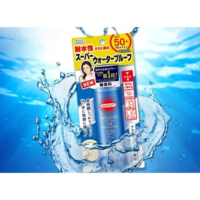 Chống nắng dạng xịt Kosé Cosmeport Suncut UV Proctect Spray Super Water Proof SPF50+/PA++++ 60g