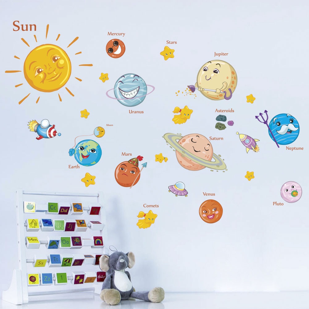 Decal dán tường cho bé yêu Tranh các tinh cầu trong hệ mặt trời - decan cao cấp có sẵn
