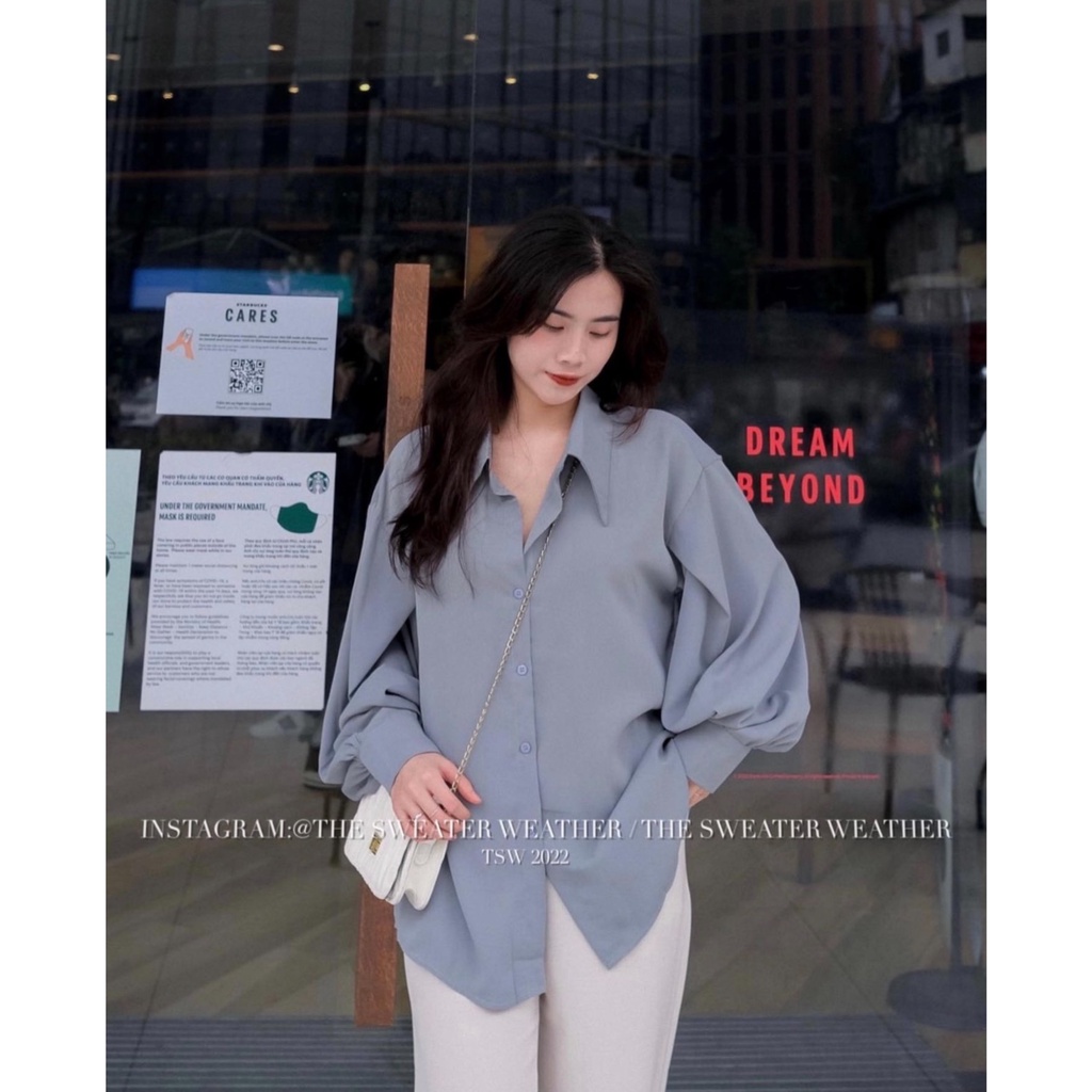 Áo Sơ Mi Nữ trơn trượt tay bồng chất umi hàn form rộng Kiểu dài tay vintage hàn quốc cao cấp trơn kozoda SM69