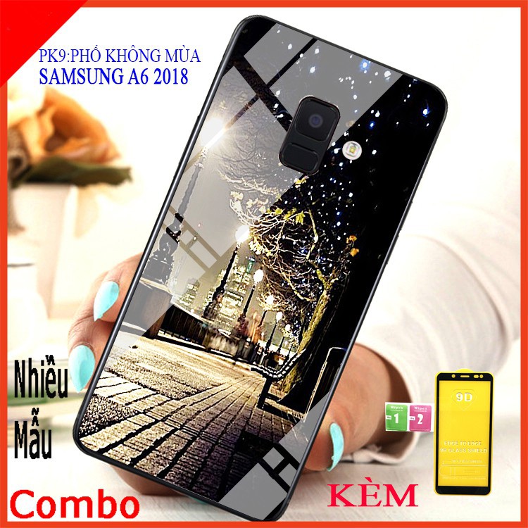 COMBO Ốp Lưng SAMSUNG A6 2018 (ốp samsung a6 2018 kính 3D sang trọng + tặng kèm kính cường lực full màn hình) educase66