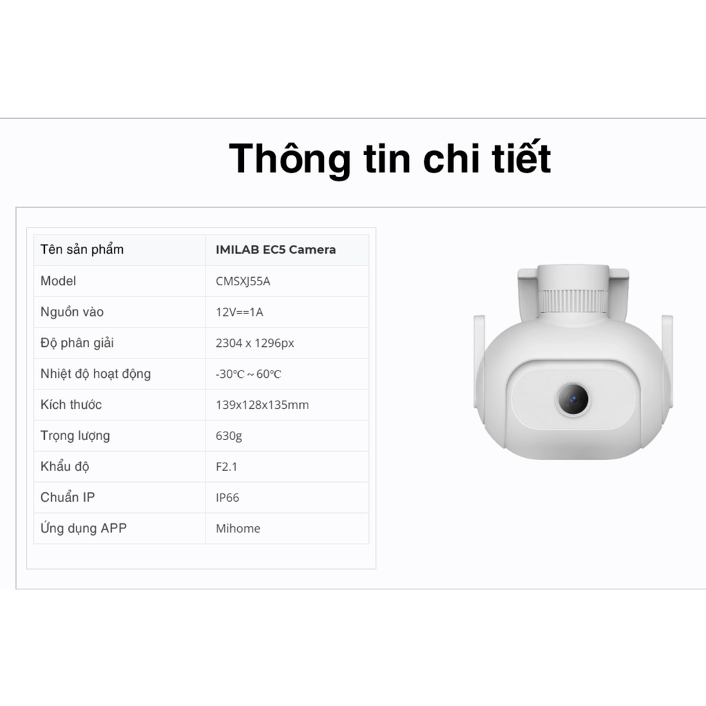 CÓ  ĐÈN  LED  | App MIHOME  |Camera ngoài trời OUTDOOR  Xiaomi IMILAB 2K 1296P EC5 Xoay 360 độ - Chính hãng - MiHouse