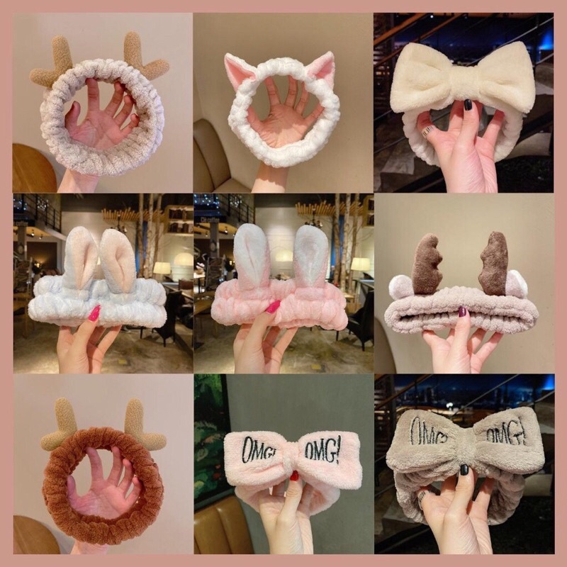 Băng đô rửa mặt bờm cài tóc turban dễ thương cute tai thỏ mèo tuần lộc gấu xinh xắn