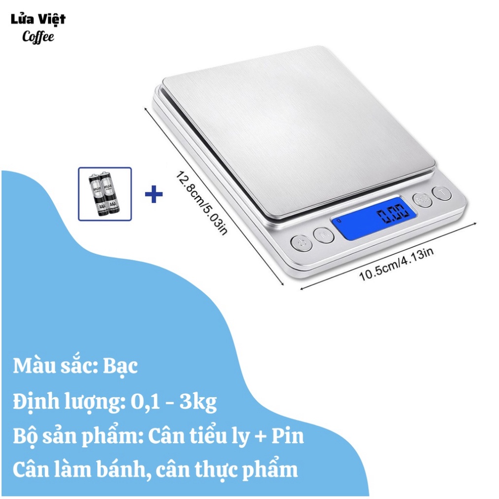 Cân Tiểu Ly mini điện tử định lượng 0.01g - 3kg i2000 độ chính xác cao Làm Bánh Cân tiểu ly 3kg cao cấp Thép Không Gỉ