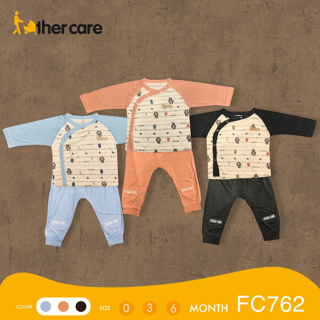 Bộ Quần Áo sơ sinh DT FatherCare Cài Lệch - Họa Tiết Gấu (Họa Tiết - Trơn) FC762
