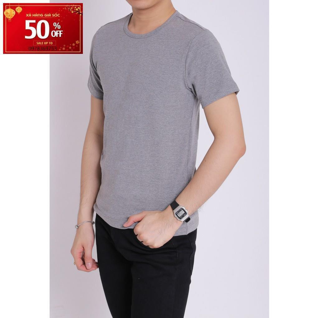 Áo thun nam cotton cổ tròn màu pious xám nhạt