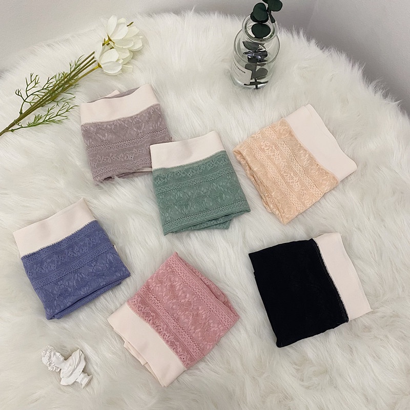 Silky Lace Mid-Waist Women Briefs Japanese Jacquard Transparent Cozy Sexy Ladies Underwear Ready Stock Female Panties