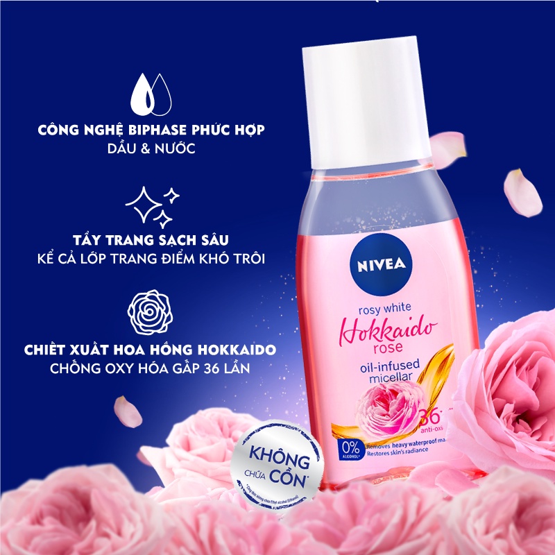 Bộ làm sạch da sau trang điểm NIVEA: Nước tẩy trang Rose Oil-infused 400ML, Sữa rửa mặt 100G &amp; Nước hoa hồng 200ml