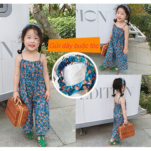 2021 Summer Korean Girl Floral Jumpsuit Children's Sling One-piece Send Headband