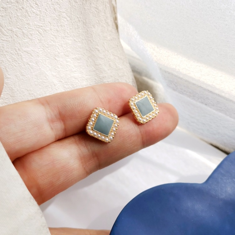 Khuyên tai kẹp không bấm lỗ chốt cố định K122 bằng hợp kim mạ vàng hình vuông dáng ngắn Leous Accessories