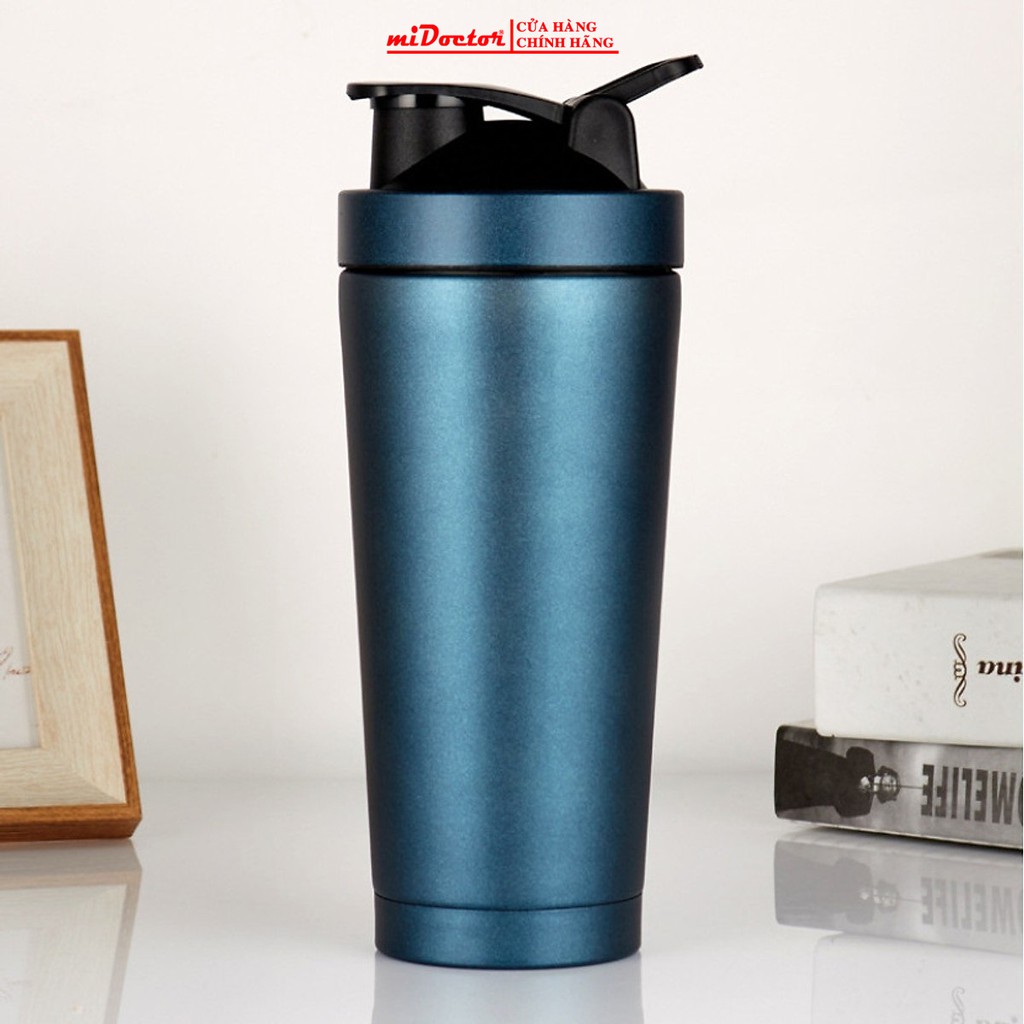 Bình Lắc Inox Tập Gym Shaker Cao Cấp Chính Hãng miDoctor 800ml – Chọn Màu Tặng Kèm Bóng Lò Xo Đánh Bột