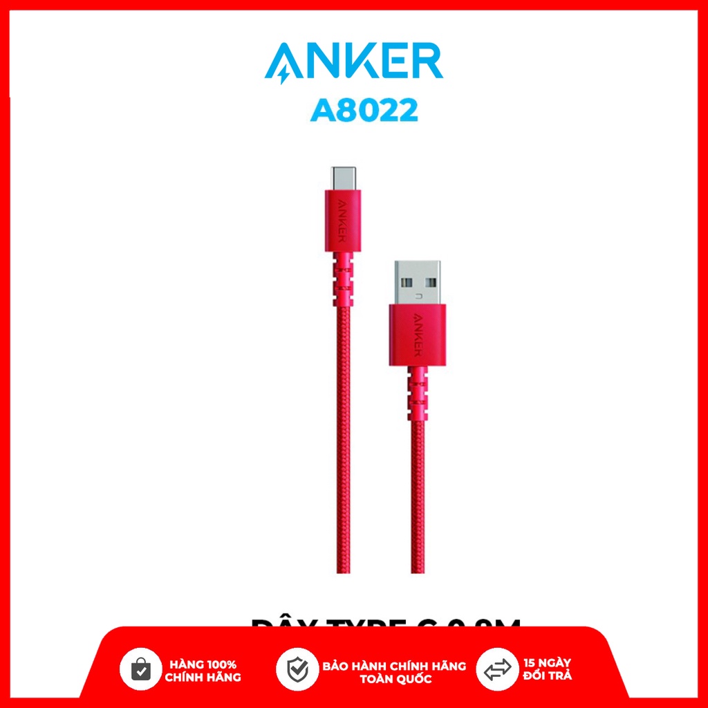 Cáp sạc Type C ANKER PowerLine Select+ USB-C ra USB 2.0 dài 0.9m Hàng Chính Hãng- A8022