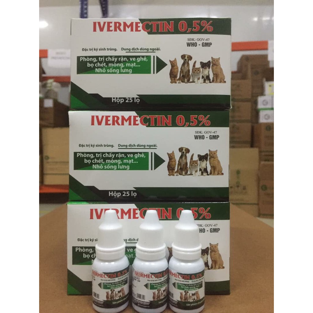 IVERMECTIN 0.5% trị ve ghẻ rận bọ chét trên chó mèo