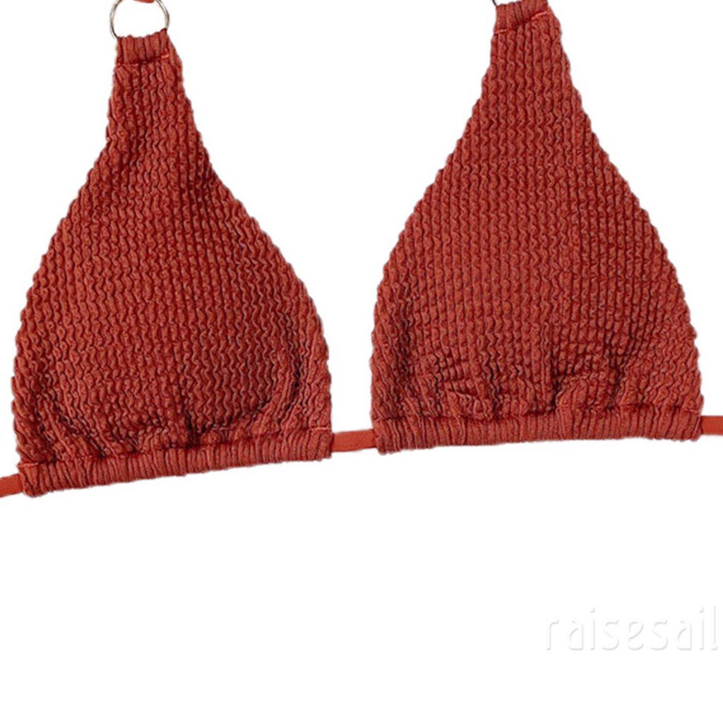 Set bikini hai mảnh màu trơn cổ yếm thiết kế buộc dây thời trang quyến rũ cho nữ