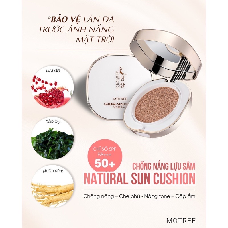 CUSHION trang điểm chống nắng- Kem chống nắng LỰU SÂM - NATURAL SUN CUSHION SPF 50+ PA+++