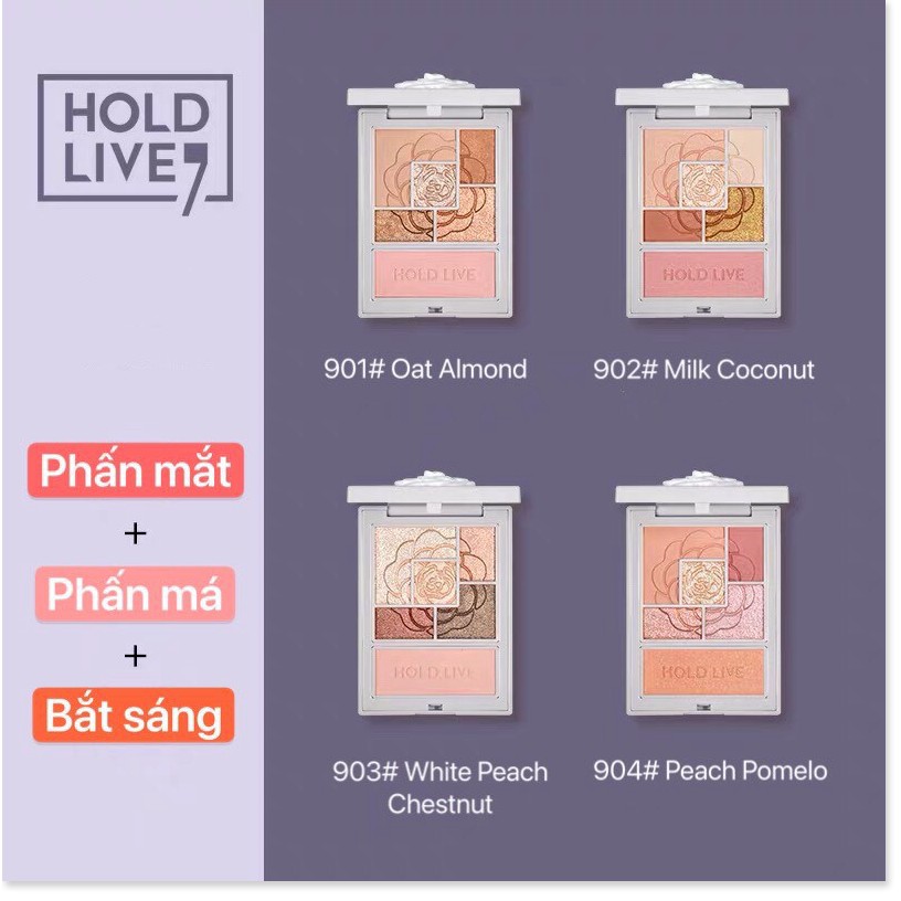 Bảng phấn mắt 6 màu HOLD LIVE kèm phấn má highlight Favorite Silk Satin Eyeshadow tông cam đào hồng đất HL399 HLIV68