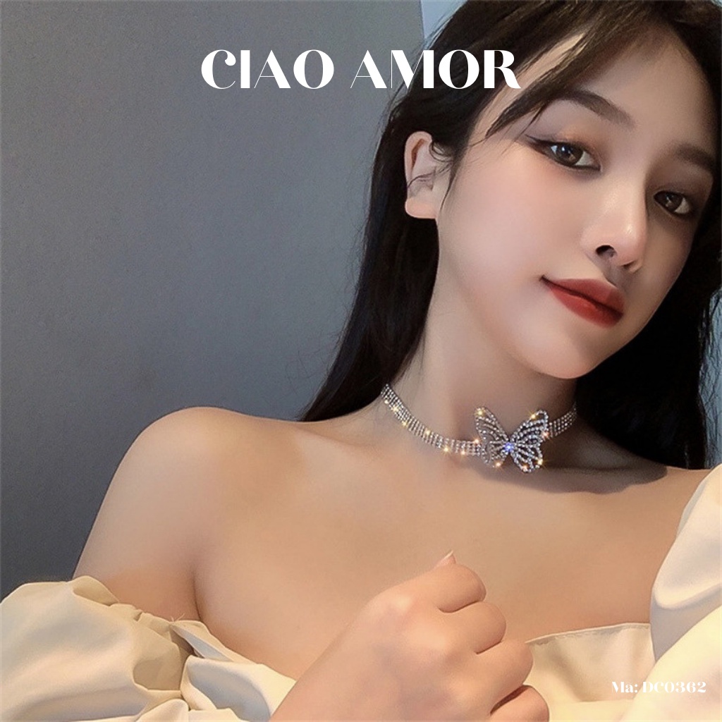 Choker đá, Chocker nữ, Dây chuyền nữ đính đá dự tiẹc sang trọng cánh to tròn Trang sức Ciao Amor - DC0362