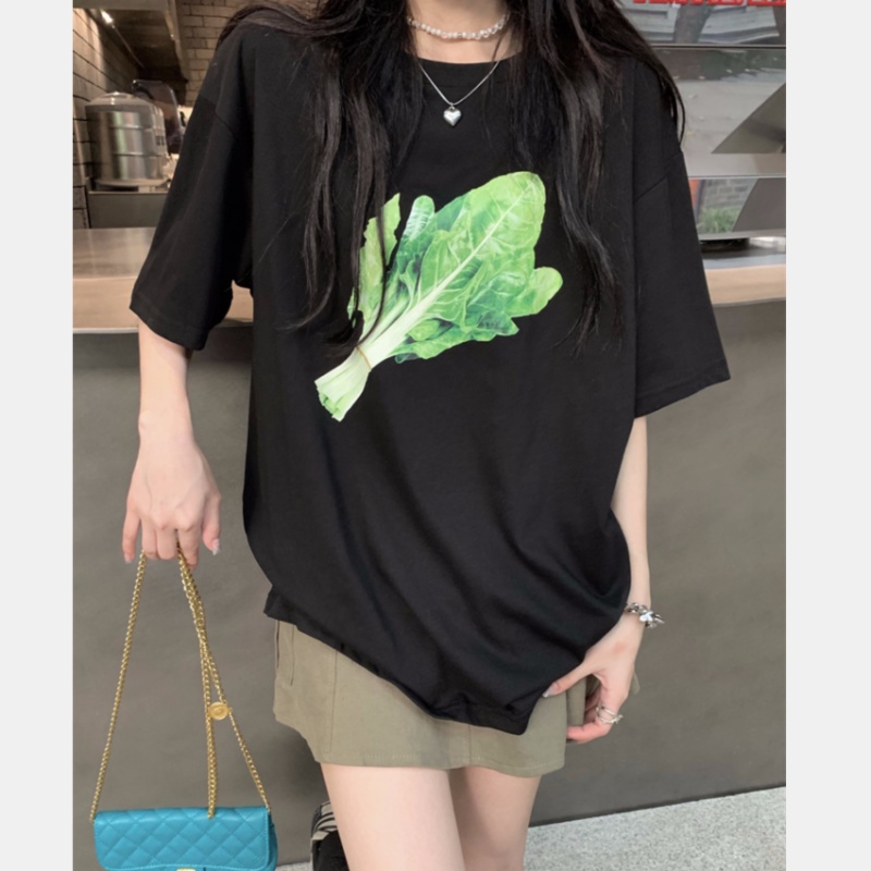 Áo Thun Tay Ngắn Dáng Rộng In Hình Rau Củ Thời Trang Cho Nữ