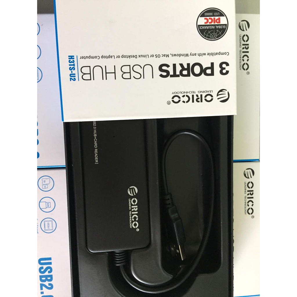 Bộ Chia HUB USB 2.0 Orico H3TS-U2 3 Cổng (Tích Hợp Đầu Đọc Thẻ Nhớ TF/SD) - Hàng Chính Hãng