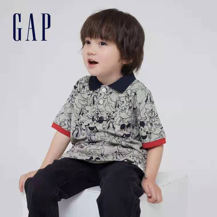 Áo cộc tay bé trai - Áo polo Gap hoạ tiết Mickey màu ghi cho bé trai size 2-6t