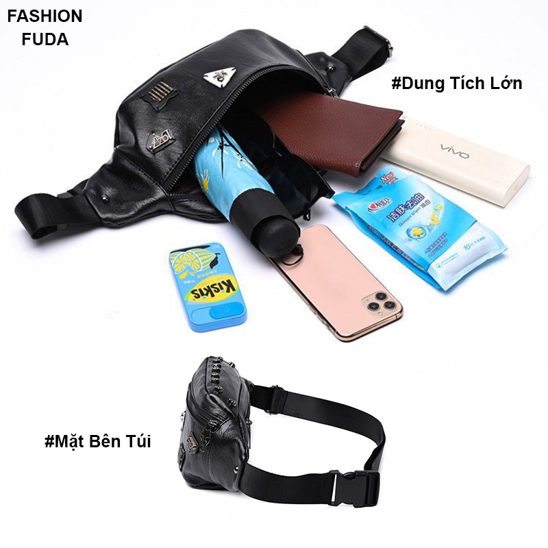 Túi bao tử nam nữ đi chơi cao cấp FUDA túi đeo chéo da nam thời trang unisex đeo vai chống nước
