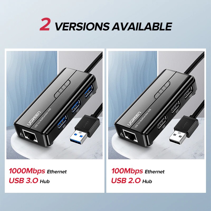 Dây cắm Ethernet Ugreen chuyển đổi USB 3.0 2.0 sang RJ45 kèm hub cho hộp TV Xiaomi Mi Box 3/S