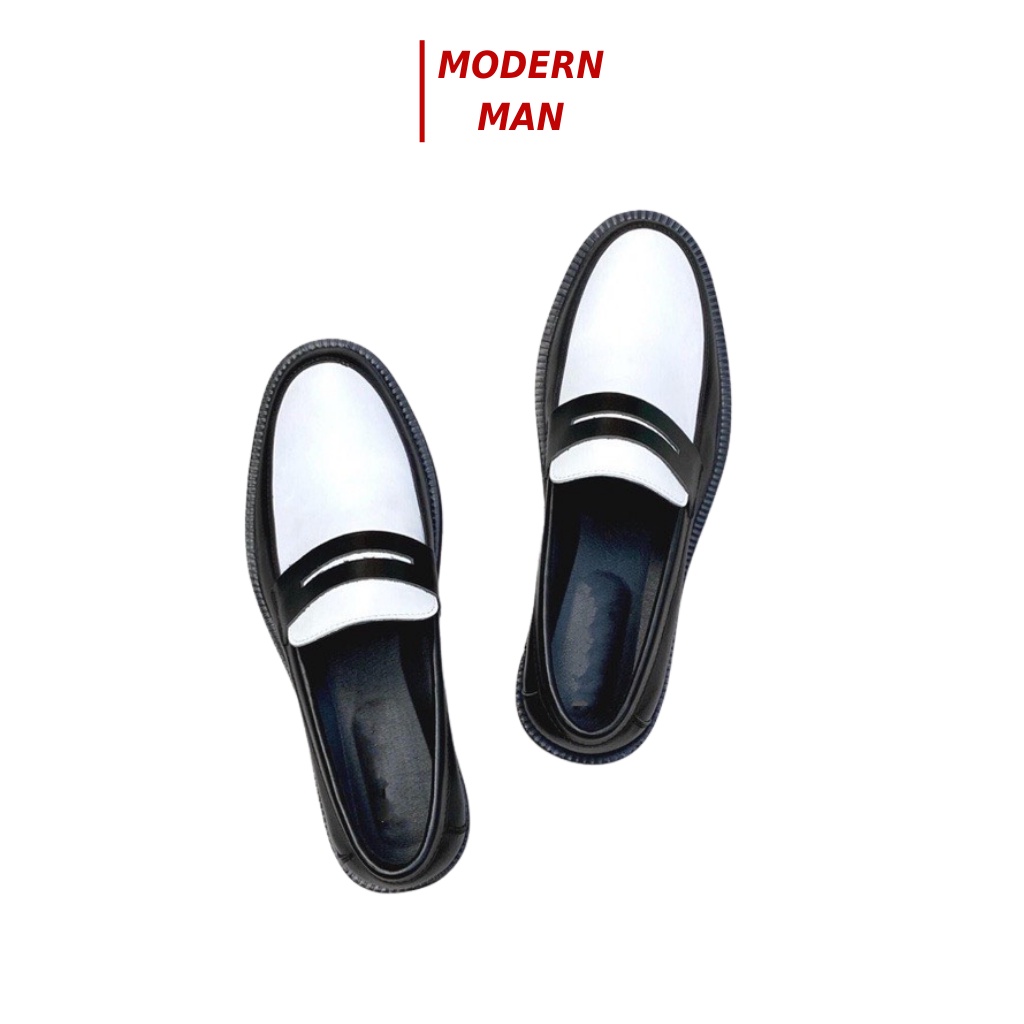 Giày Lười - Penny Loafer Màu Trắng Da Bò - Đế Cao Su Đúc,Tăng Chiều cao 4cm BH 12 Tháng