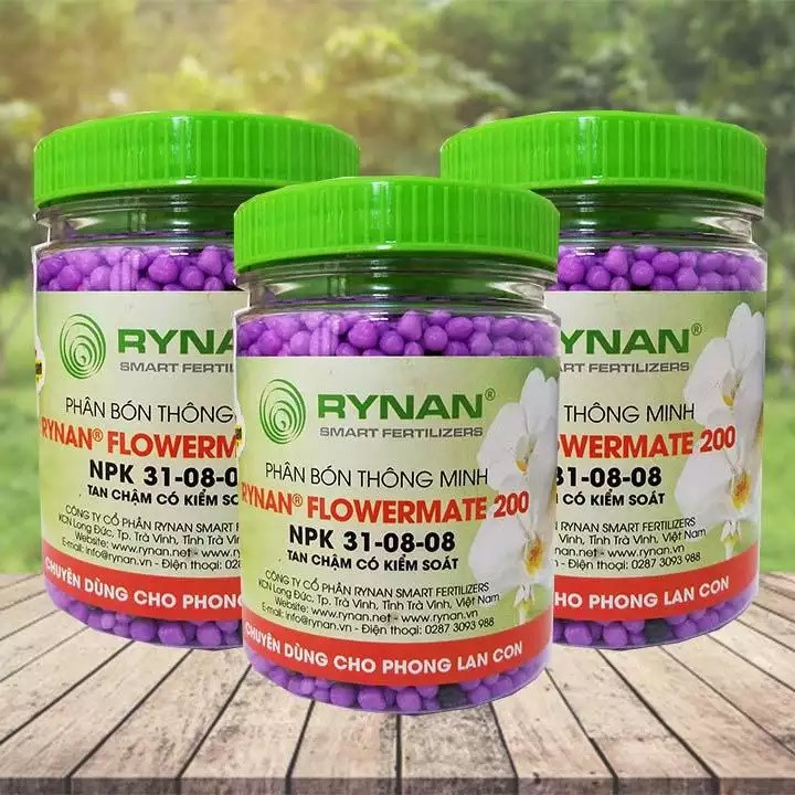 Phân Tan Chậm Rynan 200 lọ 150g, Phân Bón Thông Minh NPK 31-8-8+TE, chuyên dùng Phong Lan, Hoa Kiểng