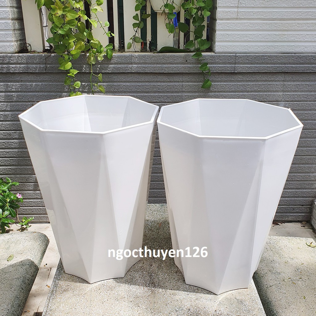 Bộ 02 chậu nhựa tám cạnh 31x40cm màu trắng phù hợp cho hoa kiểng, cây ăn trái nhỏ...