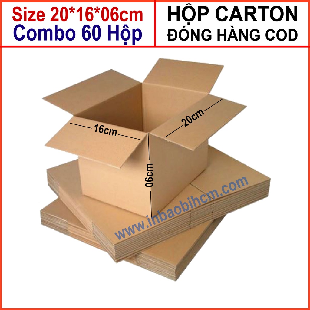 60 hộp carton đóng hàng 20x16x6 cm (Hộp dày dặn, 3 lớp, cứng, chuẩn Ship COD - Thùng giấy - Hộp giấy carton giá rẻ)