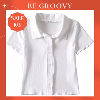 Áo croptop polo nữ có cổ trắng - polo croptop