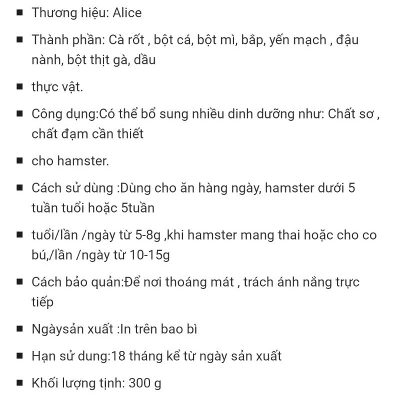 Thức ăn dặm cho Hamster Yum-Pop Alice