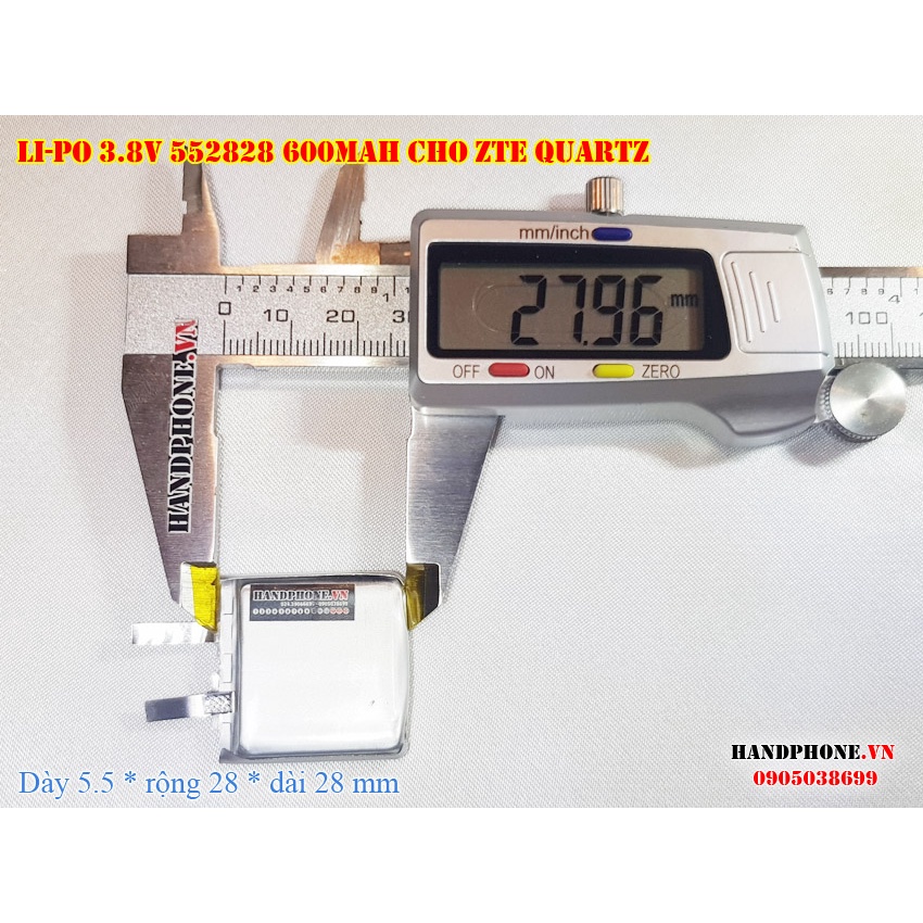 Cell pin Lipo 3.8V dung lượng cao 600mAh cho đồng hồ thông minh, ZTE Quartz